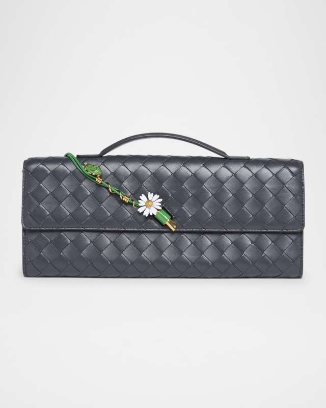 Andiamo Flower-Embellished Leather Clutch Bag